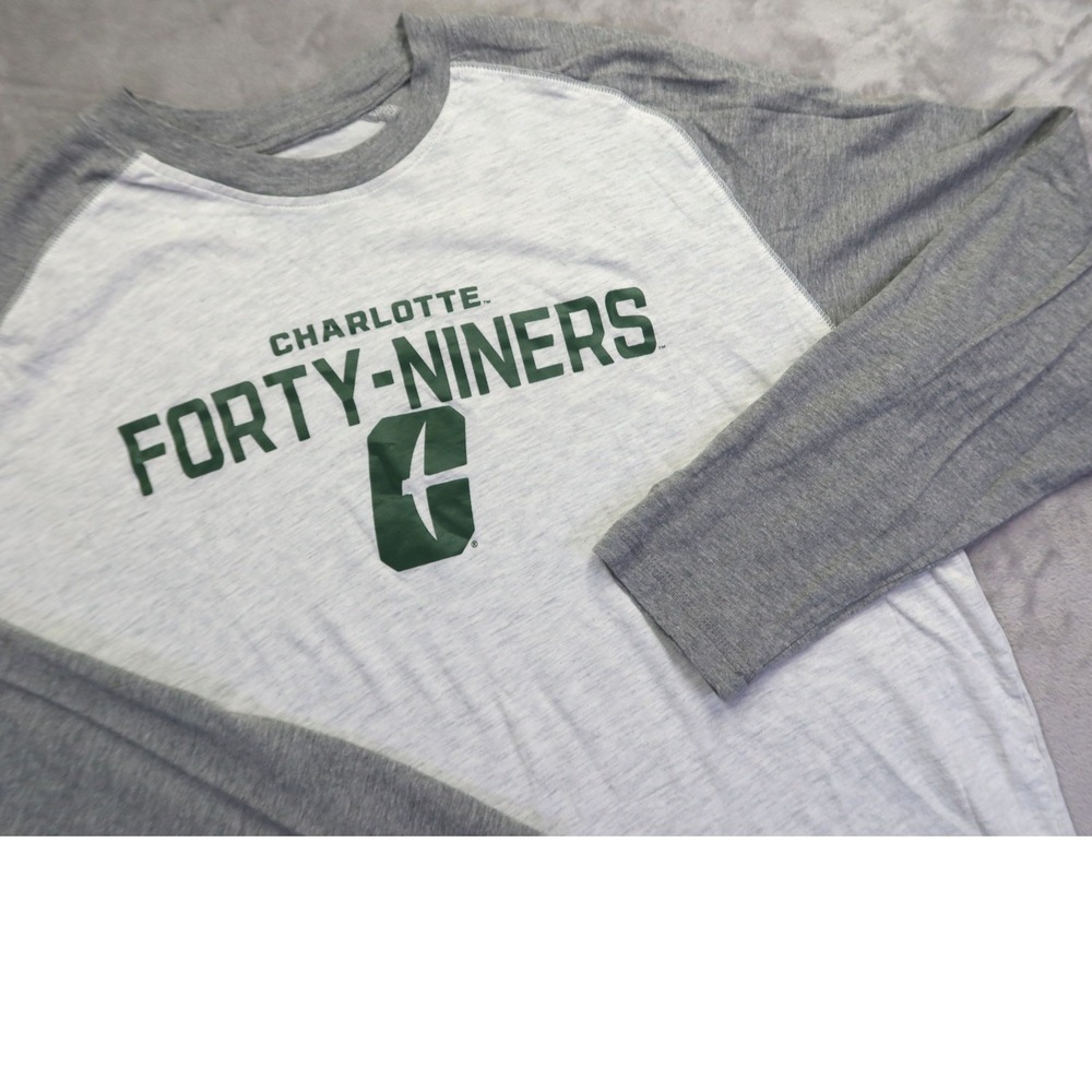 Charlotte Forty-Niners Raglan Baseball Tee Men's‎ XL Grey Long Sleeve Champion